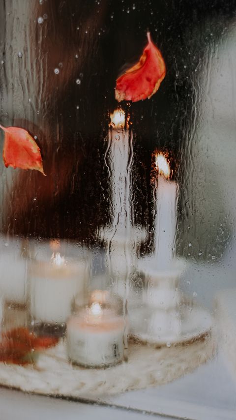 Download wallpaper 2160x3840 candles, leaves, drops, autumn, stains samsung galaxy s4, s5, note, sony xperia z, z1, z2, z3, htc one, lenovo vibe hd background
