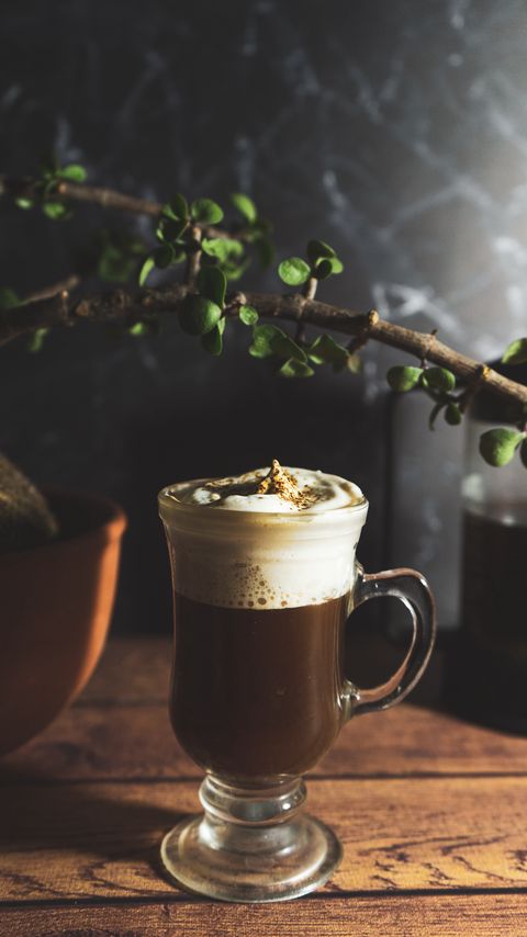 Download wallpaper 2160x3840 cappuccino, drink, cream, glass, table samsung galaxy s4, s5, note, sony xperia z, z1, z2, z3, htc one, lenovo vibe hd background