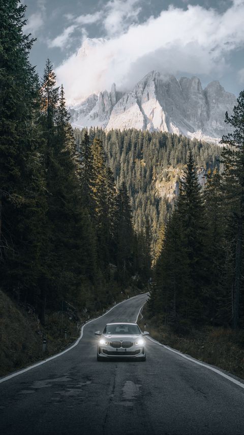 Download wallpaper 2160x3840 car, road, mountains, forest, nature samsung galaxy s4, s5, note, sony xperia z, z1, z2, z3, htc one, lenovo vibe hd background