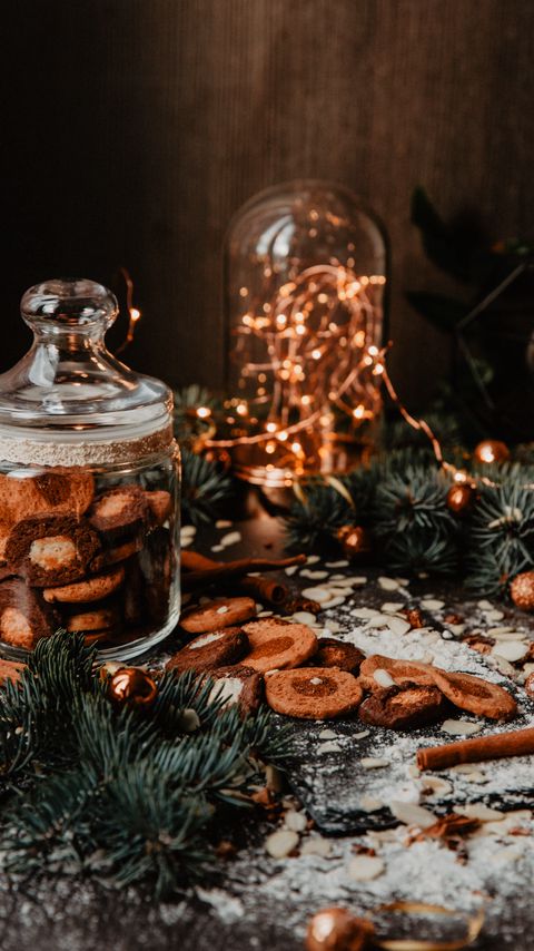 Download wallpaper 2160x3840 cookies, spices, garland, branches, holiday samsung galaxy s4, s5, note, sony xperia z, z1, z2, z3, htc one, lenovo vibe hd background