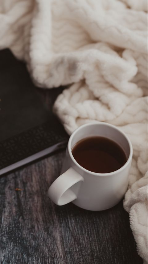 Download wallpaper 2160x3840 cup, coffee, book, plaid, comfort samsung galaxy s4, s5, note, sony xperia z, z1, z2, z3, htc one, lenovo vibe hd background