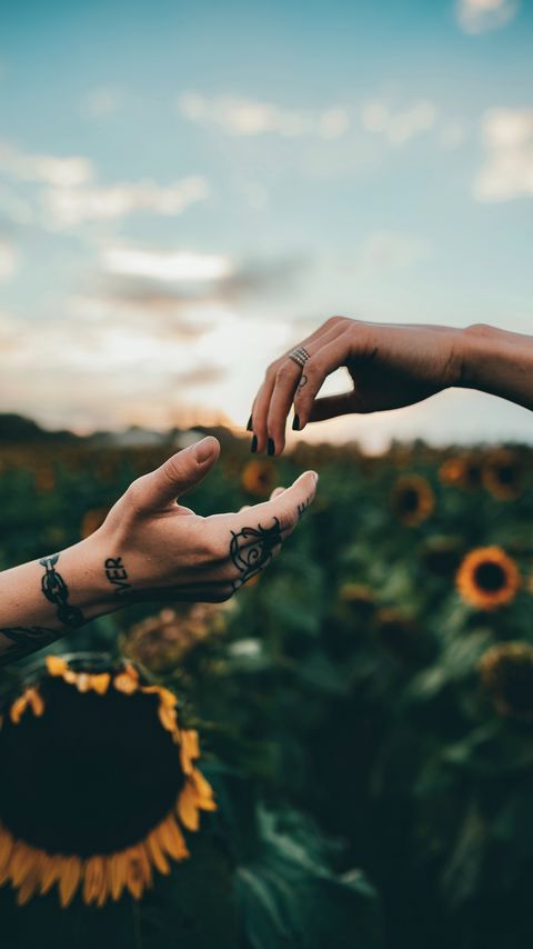 Download wallpaper 2160x3840 hands, touch, tattoos, sunflowers samsung galaxy s4, s5, note, sony xperia z, z1, z2, z3, htc one, lenovo vibe hd background