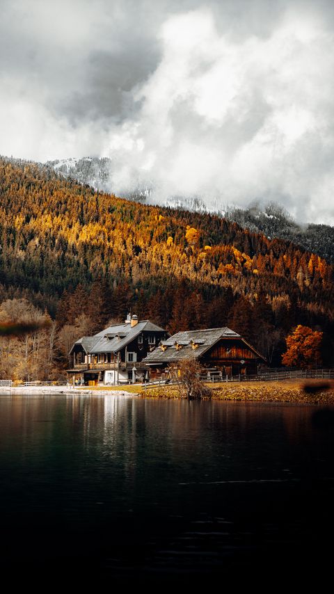Download wallpaper 2160x3840 house, lake, forest, autumn, landscape samsung galaxy s4, s5, note, sony xperia z, z1, z2, z3, htc one, lenovo vibe hd background