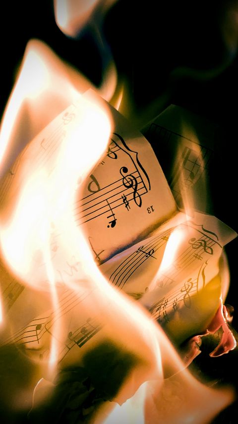 Download wallpaper 2160x3840 paper, sheet music, fire, flame samsung galaxy s4, s5, note, sony xperia z, z1, z2, z3, htc one, lenovo vibe hd background