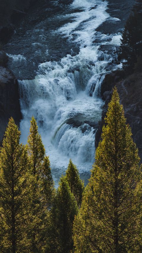 Download wallpaper 2160x3840 river, waterfall, trees, water samsung galaxy s4, s5, note, sony xperia z, z1, z2, z3, htc one, lenovo vibe hd background