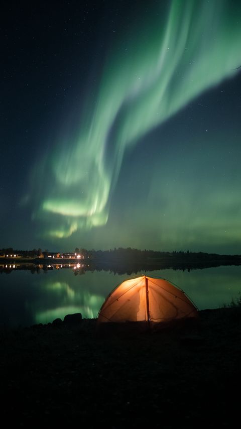 Download wallpaper 2160x3840 tent, night, northern lights, camping, lake samsung galaxy s4, s5, note, sony xperia z, z1, z2, z3, htc one, lenovo vibe hd background