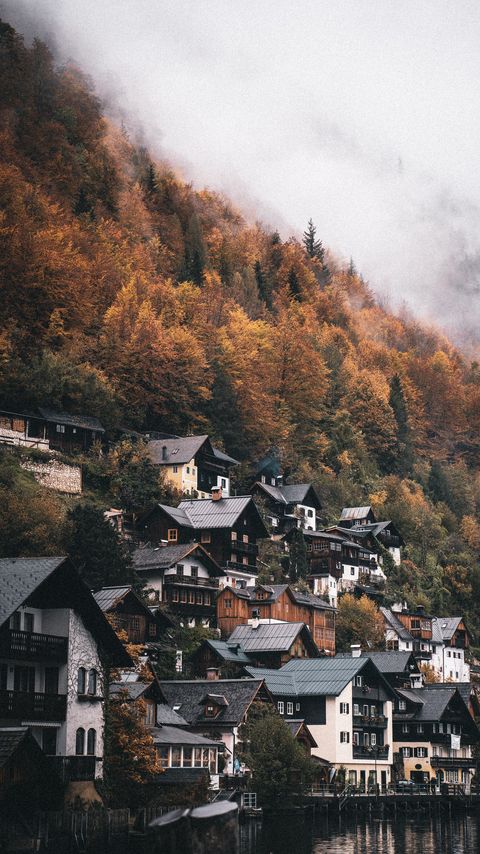 Download wallpaper 2160x3840 village, houses, mountain, slope, trees samsung galaxy s4, s5, note, sony xperia z, z1, z2, z3, htc one, lenovo vibe hd background