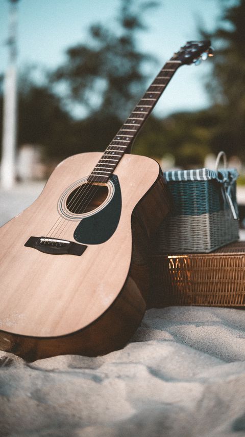 Download wallpaper 2160x3840 acoustic guitar, guitar, musical instrument, brown, sand samsung galaxy s4, s5, note, sony xperia z, z1, z2, z3, htc one, lenovo vibe hd background