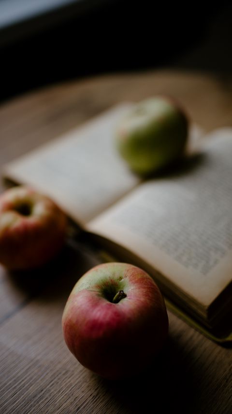 Download wallpaper 2160x3840 apples, book, fruit, red, green samsung galaxy s4, s5, note, sony xperia z, z1, z2, z3, htc one, lenovo vibe hd background