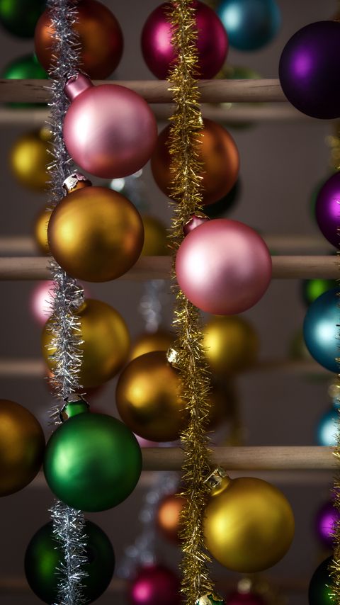 Download wallpaper 2160x3840 balls, tinsel, decorations, colorful, new year, christmas, holidays samsung galaxy s4, s5, note, sony xperia z, z1, z2, z3, htc one, lenovo vibe hd background