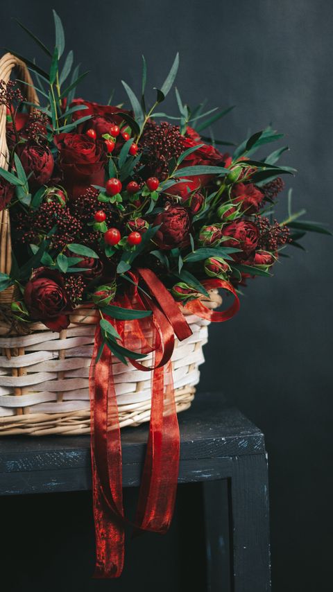 Download wallpaper 2160x3840 basket, bouquet, flowers, branches, berries samsung galaxy s4, s5, note, sony xperia z, z1, z2, z3, htc one, lenovo vibe hd background