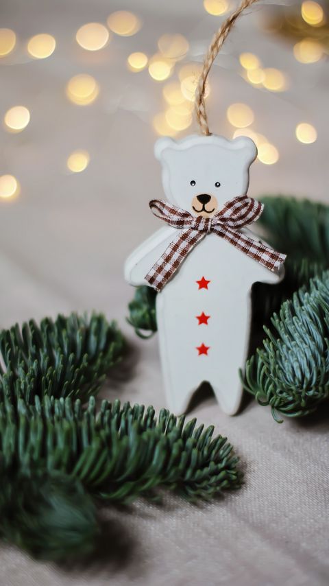 Download wallpaper 2160x3840 bear, decoration, branches, needles, new year, christmas, holidays samsung galaxy s4, s5, note, sony xperia z, z1, z2, z3, htc one, lenovo vibe hd background