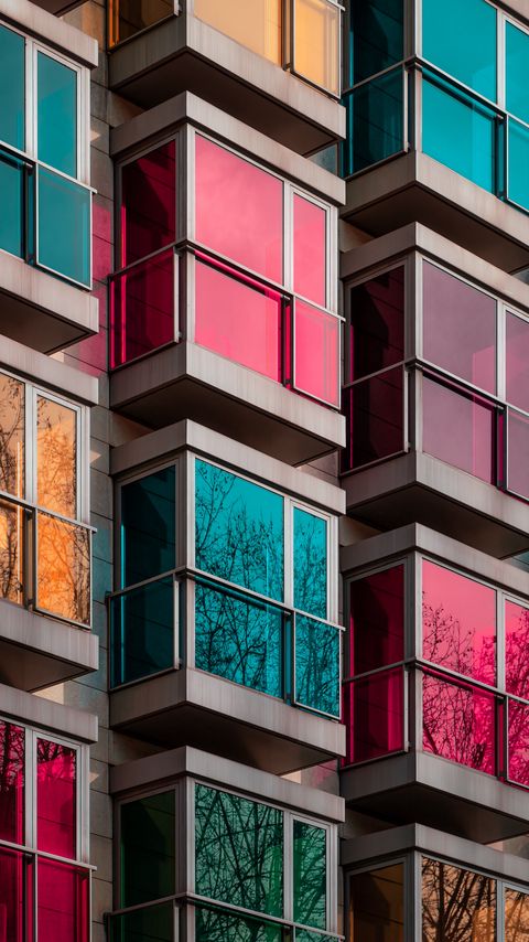 Download wallpaper 2160x3840 building, facade, glass, colorful, architecture samsung galaxy s4, s5, note, sony xperia z, z1, z2, z3, htc one, lenovo vibe hd background