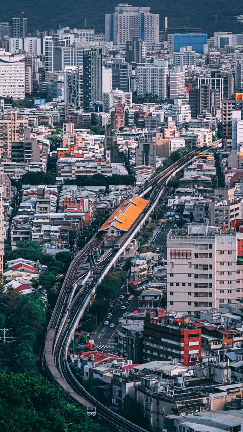Download wallpaper 2160x3840 buildings, railroad, aerial view, city, architecture samsung galaxy s4, s5, note, sony xperia z, z1, z2, z3, htc one, lenovo vibe hd background