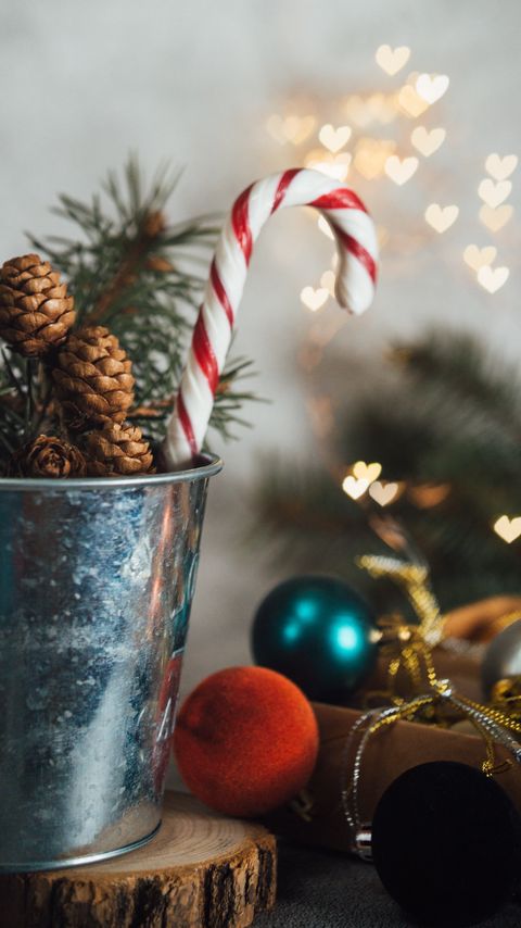 Download wallpaper 2160x3840 candy stick, decorations, cones, new year, christmas samsung galaxy s4, s5, note, sony xperia z, z1, z2, z3, htc one, lenovo vibe hd background