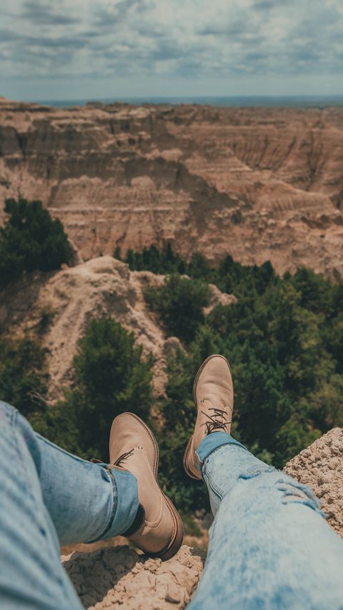 Download wallpaper 2160x3840 canyon, trees, legs, view, landscape samsung galaxy s4, s5, note, sony xperia z, z1, z2, z3, htc one, lenovo vibe hd background