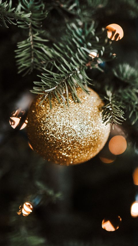 Download wallpaper 2160x3840 christmas tree, ball, decoration, golden, new year, christmas samsung galaxy s4, s5, note, sony xperia z, z1, z2, z3, htc one, lenovo vibe hd background