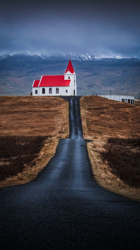 Download wallpaper 2160x3840 church, building, road, mountain, nature samsung galaxy s4, s5, note, sony xperia z, z1, z2, z3, htc one, lenovo vibe hd background