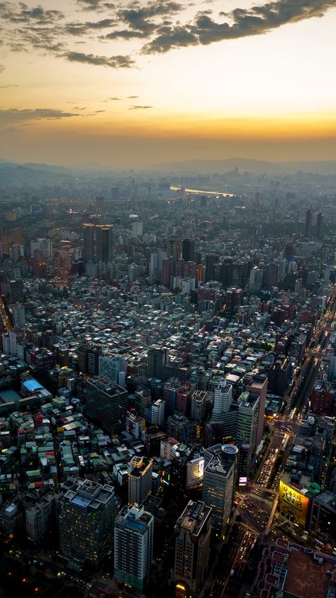 Download wallpaper 2160x3840 city, aerial view, buildings, sunset, overview samsung galaxy s4, s5, note, sony xperia z, z1, z2, z3, htc one, lenovo vibe hd background
