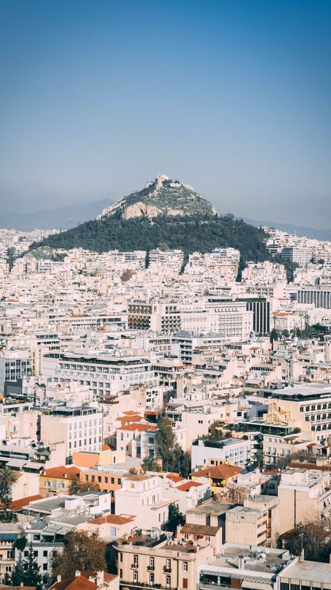 Download wallpaper 2160x3840 city, aerial view, buildings, mountain, athens, greece samsung galaxy s4, s5, note, sony xperia z, z1, z2, z3, htc one, lenovo vibe hd background
