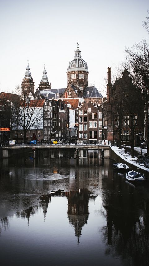 Download wallpaper 2160x3840 city, buildings, architecture, river, reflection, amsterdam samsung galaxy s4, s5, note, sony xperia z, z1, z2, z3, htc one, lenovo vibe hd background