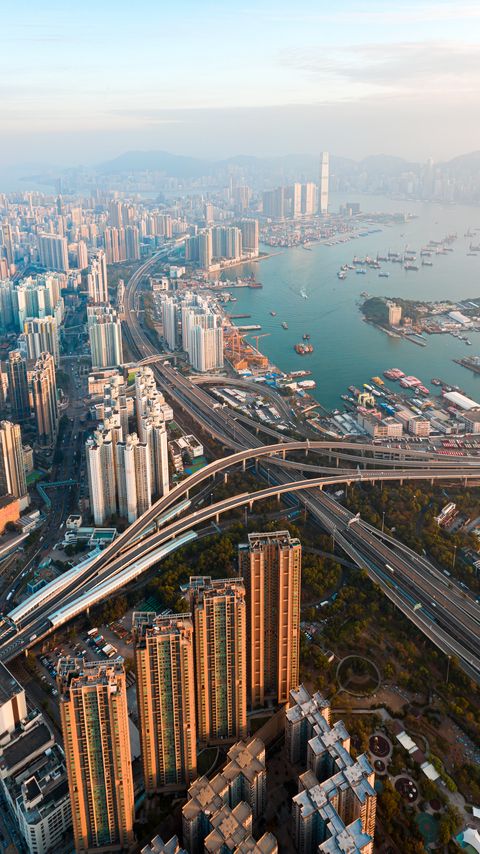 Download wallpaper 2160x3840 city, coast, aerial view, buildings, skyscrapers, metropolis, hong kong samsung galaxy s4, s5, note, sony xperia z, z1, z2, z3, htc one, lenovo vibe hd background
