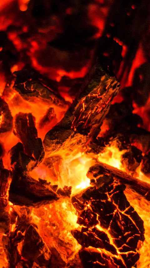 Download wallpaper 2160x3840 coals, fire, wood, cranny, macro, red samsung galaxy s4, s5, note, sony xperia z, z1, z2, z3, htc one, lenovo vibe hd background