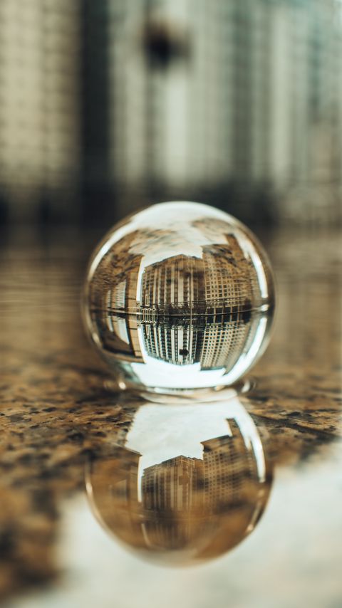 Download wallpaper 2160x3840 crystal ball, ball, buildings, water, reflection samsung galaxy s4, s5, note, sony xperia z, z1, z2, z3, htc one, lenovo vibe hd background