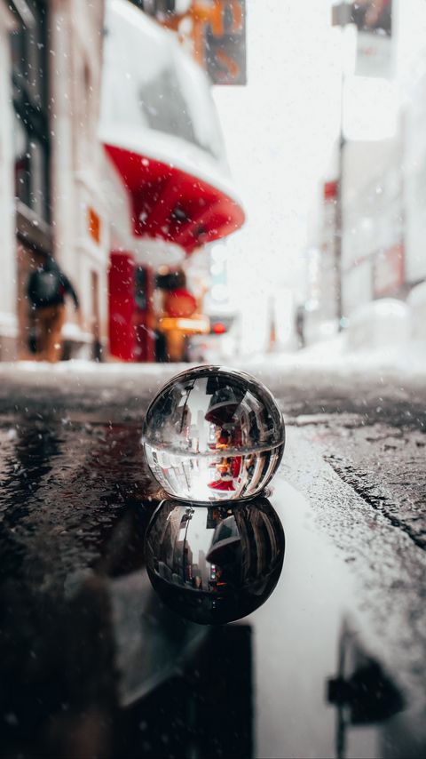 Download wallpaper 2160x3840 crystal ball, ball, puddle, snow, reflection samsung galaxy s4, s5, note, sony xperia z, z1, z2, z3, htc one, lenovo vibe hd background