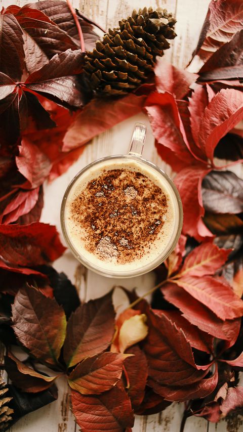 Download wallpaper 2160x3840 cup, coffee, leaves, cones samsung galaxy s4, s5, note, sony xperia z, z1, z2, z3, htc one, lenovo vibe hd background