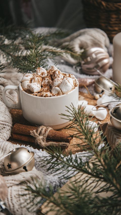 Download wallpaper 2160x3840 cup, marshmallow, cinnamon, branches, decoration samsung galaxy s4, s5, note, sony xperia z, z1, z2, z3, htc one, lenovo vibe hd background