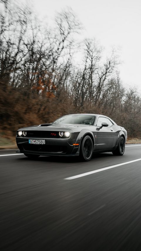 Download wallpaper 2160x3840 dodge challenger, dodge, car, muscle car, gray, road samsung galaxy s4, s5, note, sony xperia z, z1, z2, z3, htc one, lenovo vibe hd background