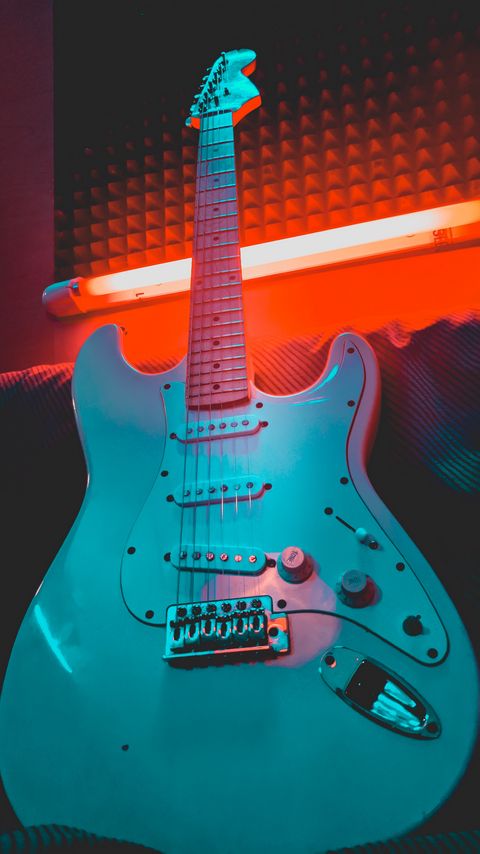 Download wallpaper 2160x3840 electric guitar, guitar, musical instrument, neon, light samsung galaxy s4, s5, note, sony xperia z, z1, z2, z3, htc one, lenovo vibe hd background