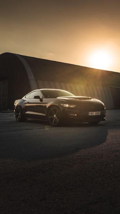 Download wallpaper 2160x3840 ford mustang, mustang, car, sports car, black, side view, sunset samsung galaxy s4, s5, note, sony xperia z, z1, z2, z3, htc one, lenovo vibe hd background