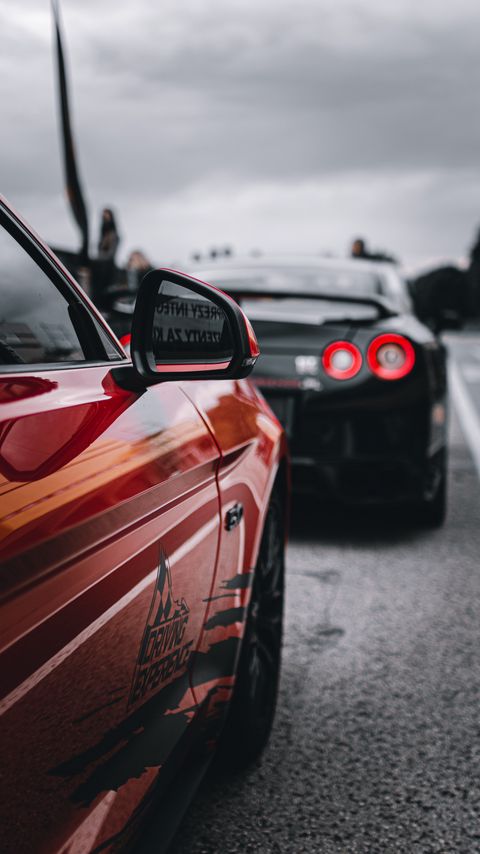 Download wallpaper 2160x3840 ford mustang, nissan gtr, cars, red, black, road samsung galaxy s4, s5, note, sony xperia z, z1, z2, z3, htc one, lenovo vibe hd background