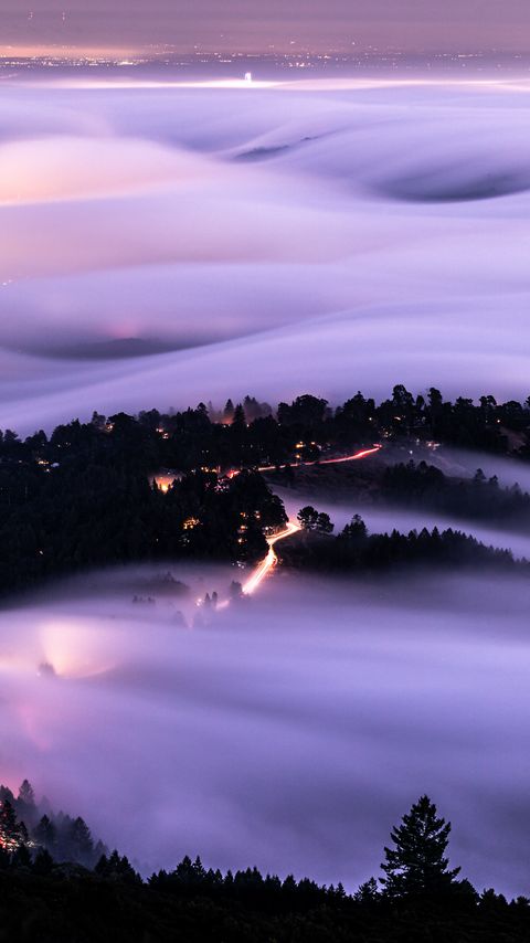 Download wallpaper 2160x3840 hills, clouds, aerial view, dusk, evening samsung galaxy s4, s5, note, sony xperia z, z1, z2, z3, htc one, lenovo vibe hd background