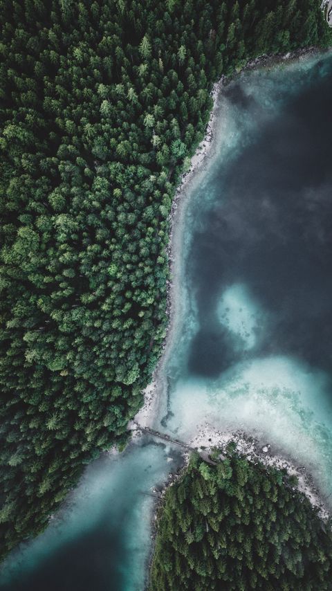 Download wallpaper 2160x3840 lake, forest, aerial view, water, trees, nature samsung galaxy s4, s5, note, sony xperia z, z1, z2, z3, htc one, lenovo vibe hd background