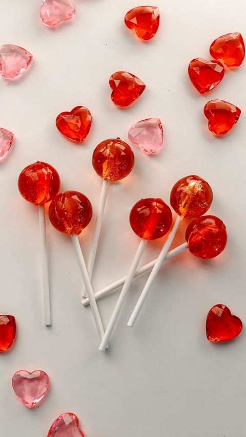 Download wallpaper 2160x3840 lollipops, candy, hearts, red, pink samsung galaxy s4, s5, note, sony xperia z, z1, z2, z3, htc one, lenovo vibe hd background