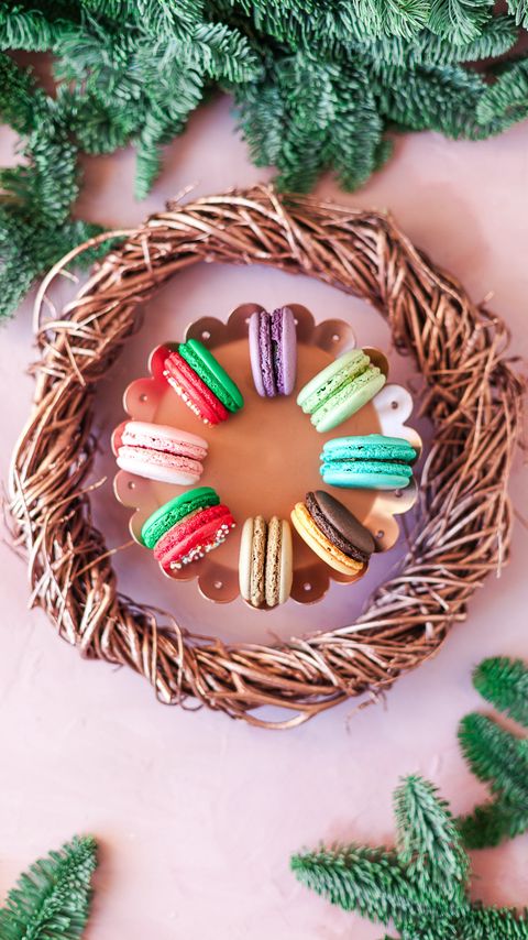 Download wallpaper 2160x3840 macarons, cookies, colorful, dessert, basket samsung galaxy s4, s5, note, sony xperia z, z1, z2, z3, htc one, lenovo vibe hd background