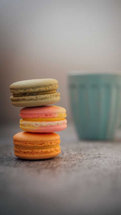 Download wallpaper 2160x3840 macarons, cookies, colorful, cup samsung galaxy s4, s5, note, sony xperia z, z1, z2, z3, htc one, lenovo vibe hd background