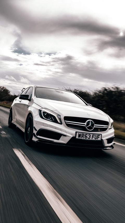 Download wallpaper 2160x3840 mercedes cla45, mercedes, car, white, speed, road samsung galaxy s4, s5, note, sony xperia z, z1, z2, z3, htc one, lenovo vibe hd background