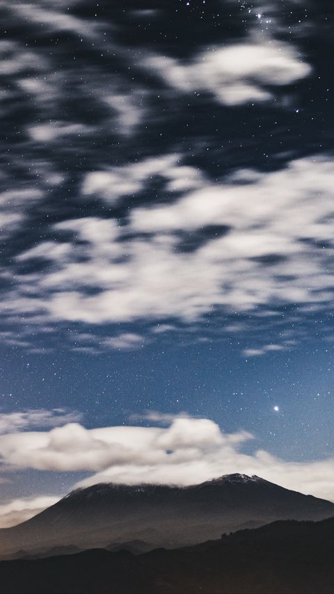 Download wallpaper 2160x3840 mountain, clouds, stars, dusk, long exposure samsung galaxy s4, s5, note, sony xperia z, z1, z2, z3, htc one, lenovo vibe hd background