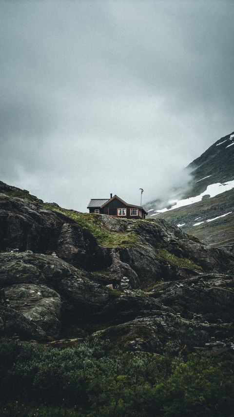 Download wallpaper 2160x3840 mountain, rock, house, nature, solitude, comfort samsung galaxy s4, s5, note, sony xperia z, z1, z2, z3, htc one, lenovo vibe hd background