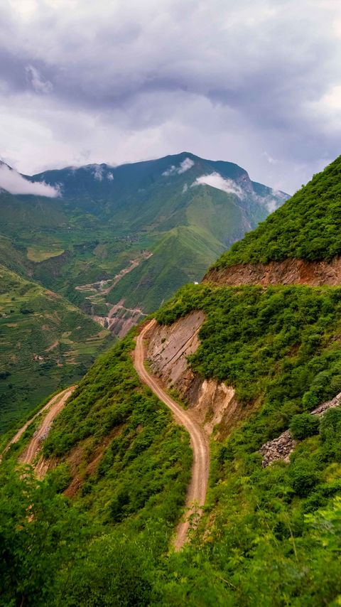 Download wallpaper 2160x3840 mountain, slope, road, aerial view, nature samsung galaxy s4, s5, note, sony xperia z, z1, z2, z3, htc one, lenovo vibe hd background