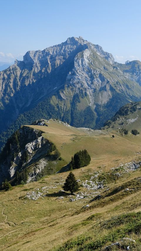 Download wallpaper 2160x3840 mountains, meadow, greenery, nature, aerial view, landscape samsung galaxy s4, s5, note, sony xperia z, z1, z2, z3, htc one, lenovo vibe hd background