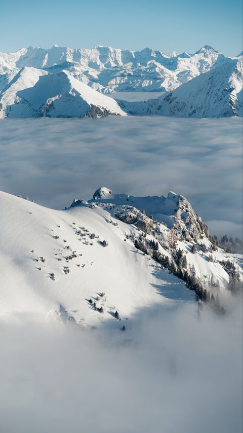 Download wallpaper 2160x3840 mountains, snow, clouds, winter, landscape, aerial view samsung galaxy s4, s5, note, sony xperia z, z1, z2, z3, htc one, lenovo vibe hd background