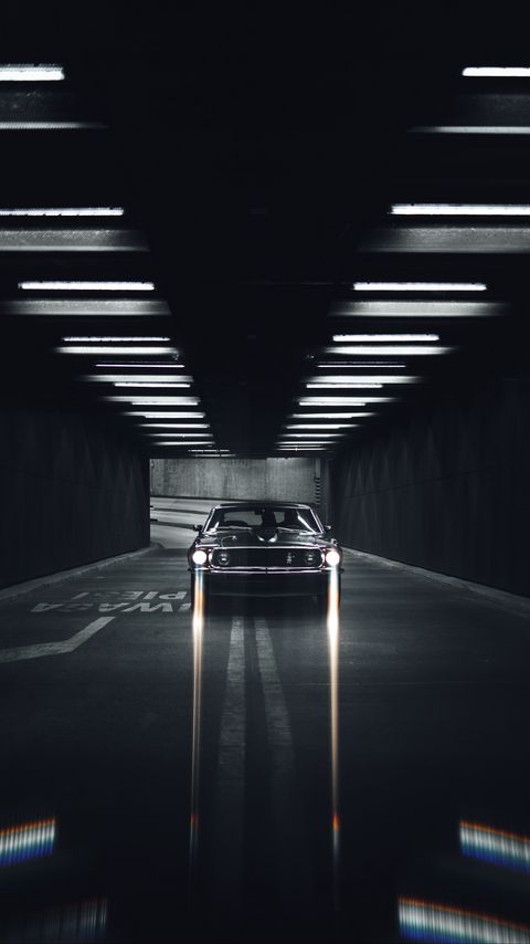 Download wallpaper 2160x3840 mustang, car, black, road, tunnel samsung galaxy s4, s5, note, sony xperia z, z1, z2, z3, htc one, lenovo vibe hd background