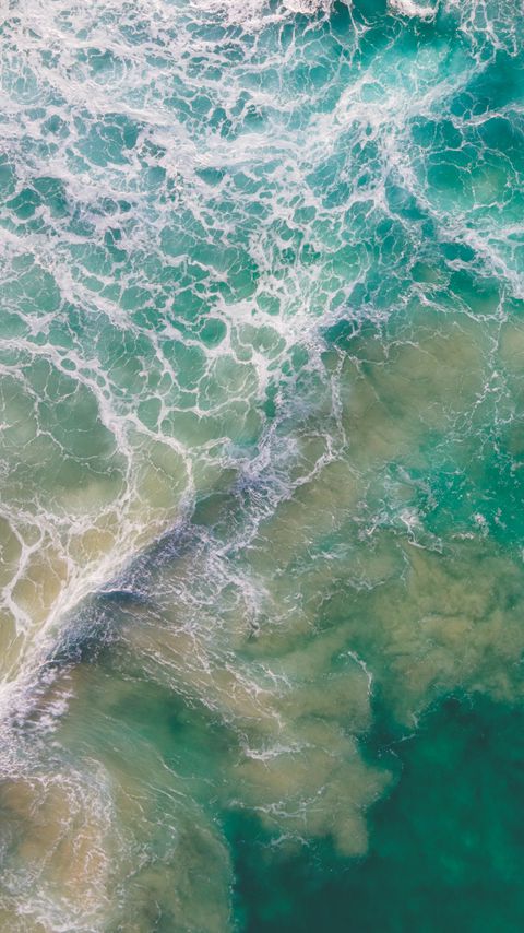 Download wallpaper 2160x3840 ocean, waves, aerial view, water samsung galaxy s4, s5, note, sony xperia z, z1, z2, z3, htc one, lenovo vibe hd background