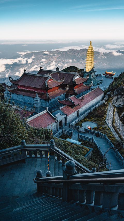 Download wallpaper 2160x3840 pagoda, temple, building, architecture, mountains samsung galaxy s4, s5, note, sony xperia z, z1, z2, z3, htc one, lenovo vibe hd background