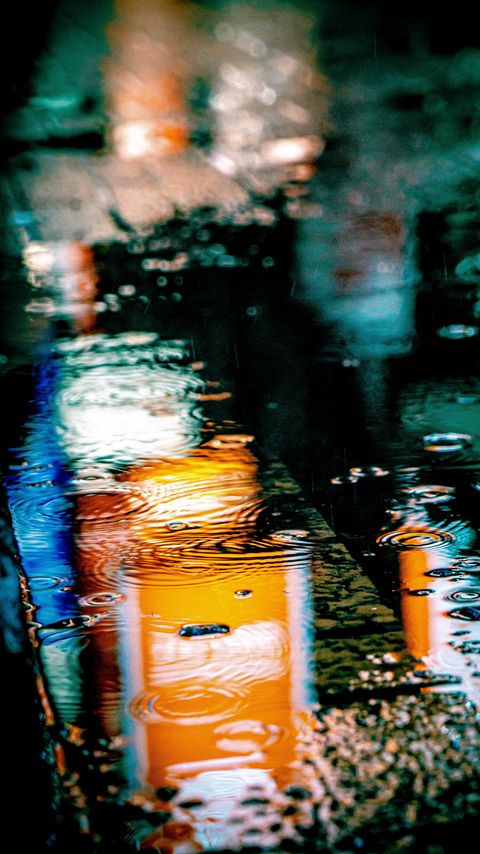 Download wallpaper 2160x3840 puddle, rain, drops, neon, reflection, lights samsung galaxy s4, s5, note, sony xperia z, z1, z2, z3, htc one, lenovo vibe hd background